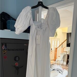 Caroline Constas White Puff-Sleeve Maxi Dress